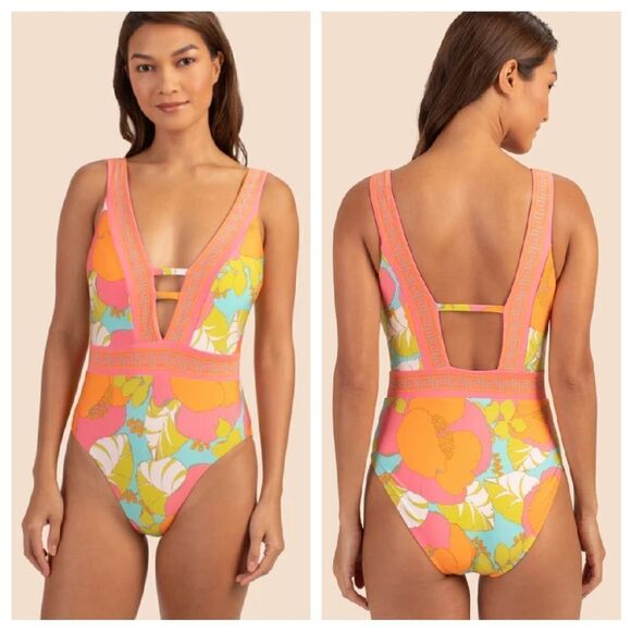 NWT Trina Turk Playa De Flor Plunge Mallot One Piece Swimsuit - Picture 1 of 4